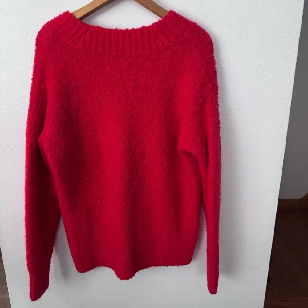 aerie red fuzzy v neck medium weight oversized sweater Size XS